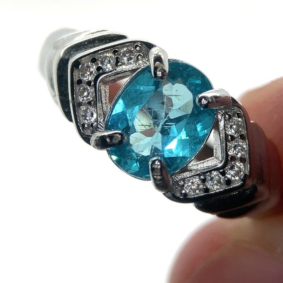 Blue Apatite 1.53ct Platinum Finish Solid 925 Sterling Silver Ring - Picture 1 of 7